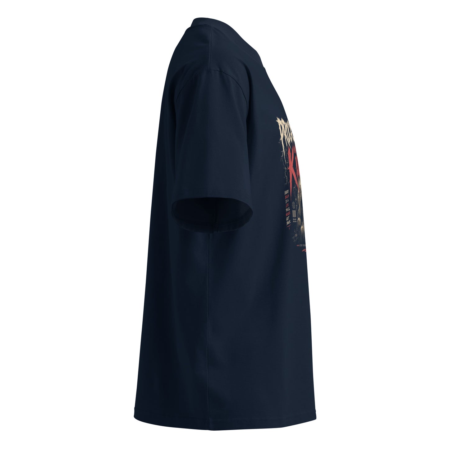 STAY UNIQUE CUSTOMS unisex organic oversized high neck 'NO EXCUSES' t-shirt, French Navy - right side view